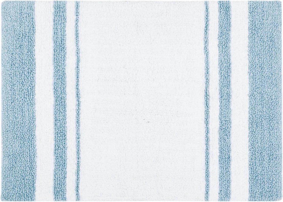SnelShoppen - Reversible Spa Tapijt 100% Katoen Striped Ultra Zacht Waterafstotend Antislip Absorberend Sneldrogend Badmat 20"x30" Blauw voor Badkamer