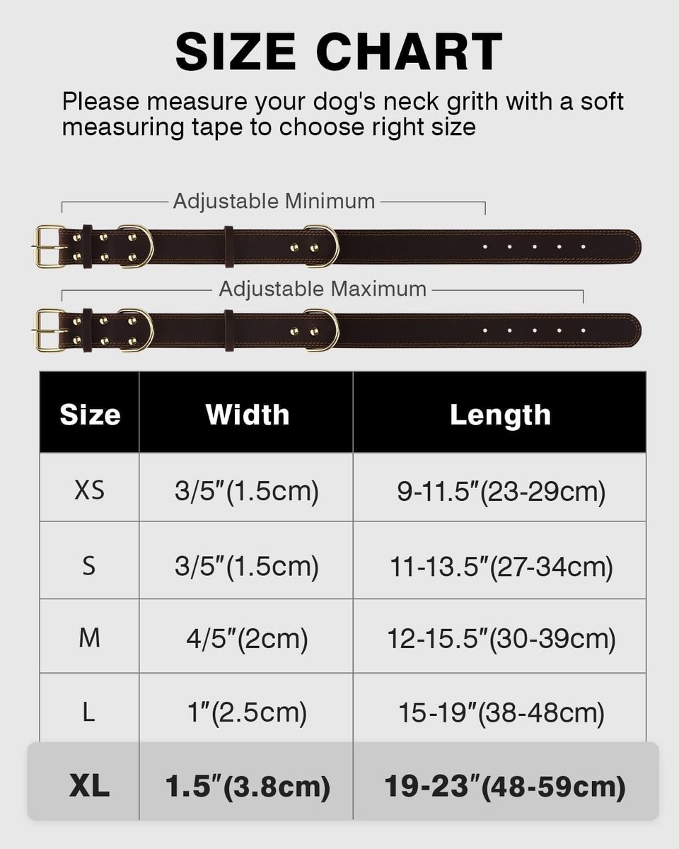SnelShoppen - Luxe Echt Leren Hondenhalsband met QR ID Tag, Verstelbare Zachte en Duurzame Hondenhalsband voor Extra Grote Honden, Bruin, XL