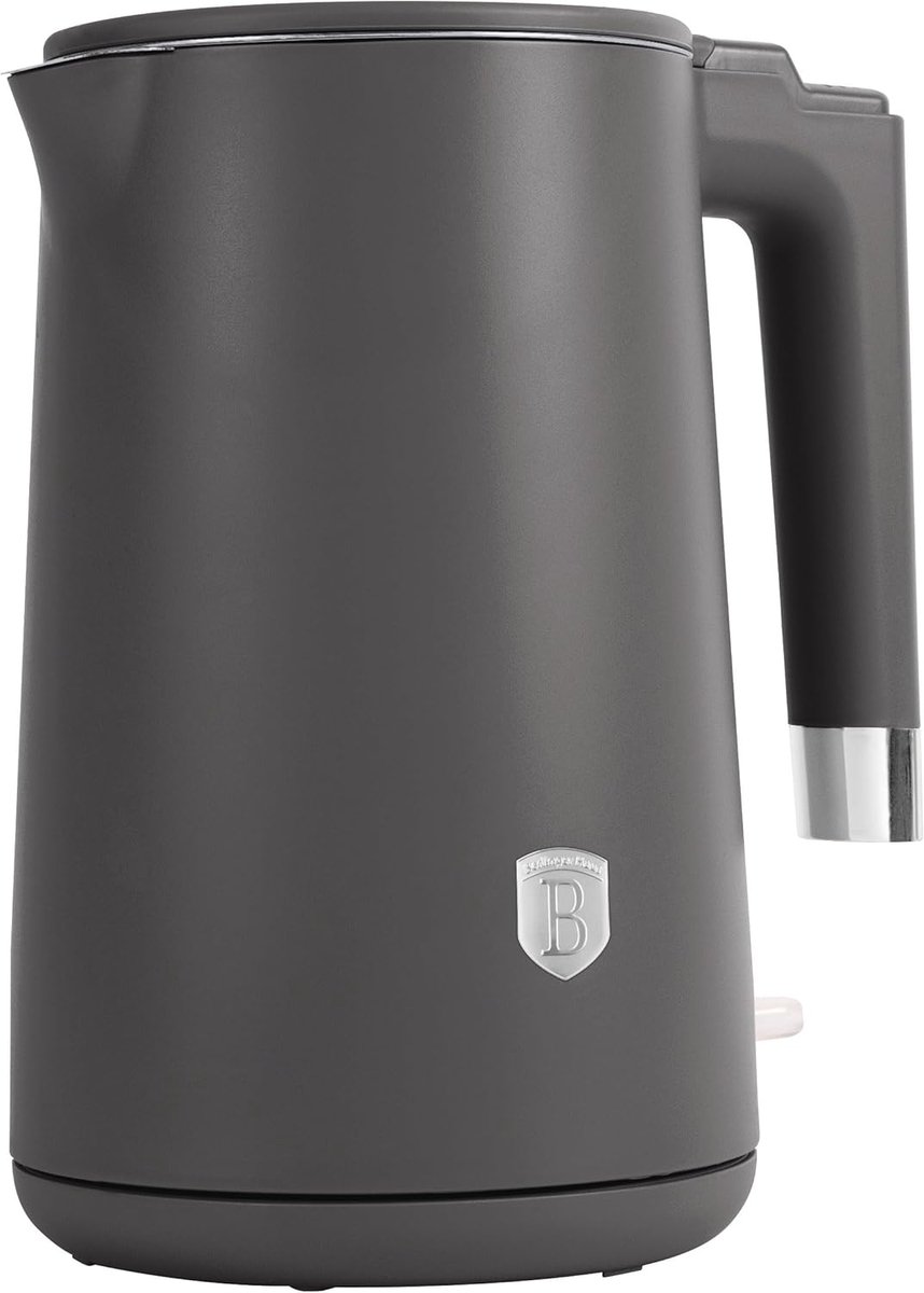 SnelShoppen - Dubbelwandige Waterkoker Antracit | RVS Binnenkant, 1.7L Inhoud, 360° Draaisysteem, Droogbescherming, Automatische Start