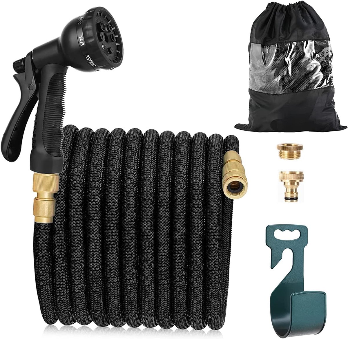 SnelShoppen - 30 m Flexibele Tuinslang, Dubbele Kern Latex Water Hose met 7 Functies, Spuitmond van Zinklegering voor Tuinieren, Auto Wassen, Dieren B