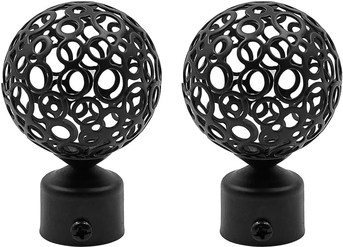 SnelShoppen - 2PCS Gordijnroede Eindstukken voor 25-28mm Gordijnstangen - Zwart, Stijlvol en Duurzaam, Hoogwaardige Metaal-IJzer Constructie