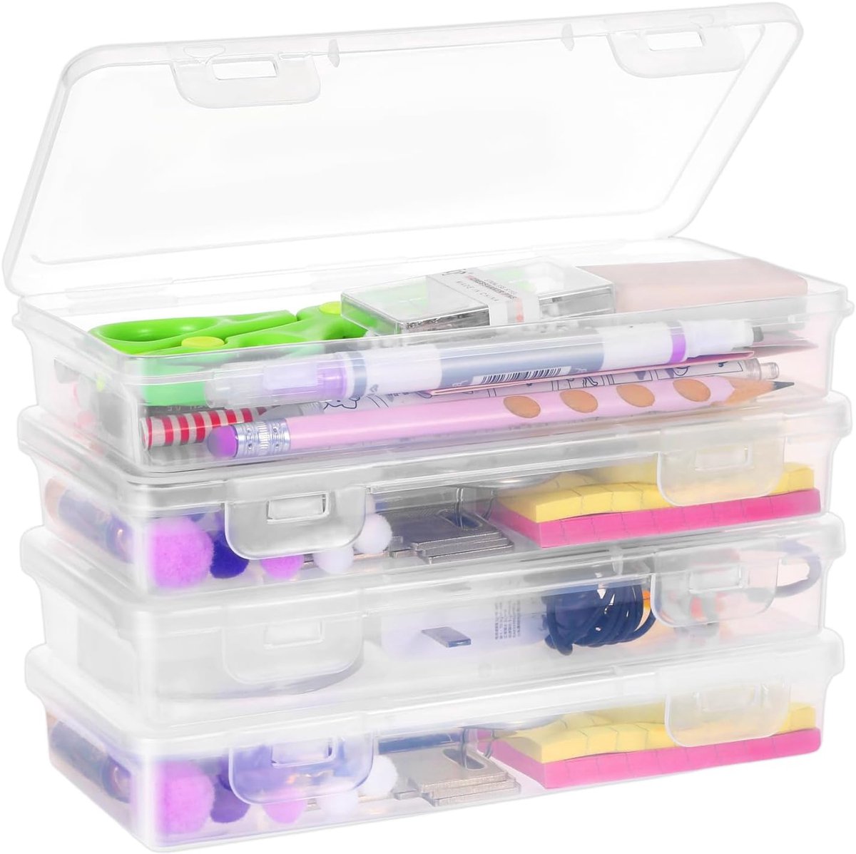 SnelShoppen - 4 Pcs Pen Box, Pen Organiser voor Kinderen, Stapelbare Opbergdoos met Deksel, Sorteringsdoos voor Kleine Onderdelen, Creatieve Materiale