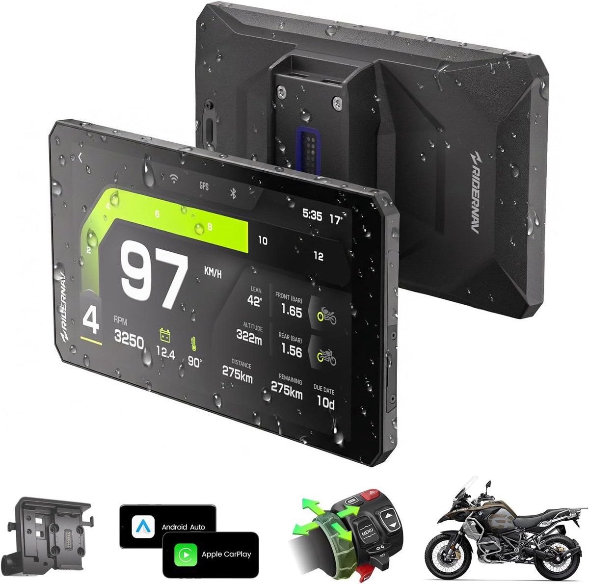 SnelShoppen - R7M 7" Draadloze Motorfiets CarPlay & Android Auto voor BMW Motoren - Geïntegreerde Wonder Wheel & Actiecamera Besturing | TPMS/RPM | OT
