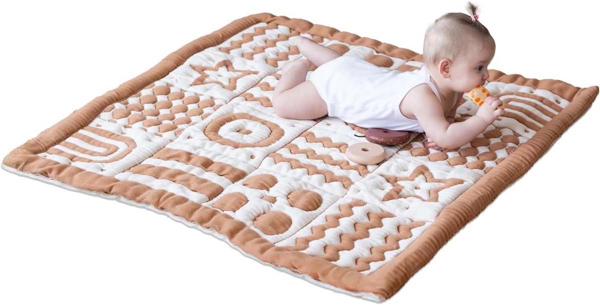 SnelShoppen - 3D Soft Organic Cotton Crawling Blanket 100x100 cm, GOTS Gecertificeerd, Montessori Design, Identiek Aan Beide Zijden, Wasbaar, Perfect