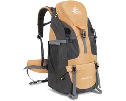 SnelShoppen - Waterdichte wandelrugzak 50 liter, multifunctionele reistas voor klimmen, kamperen, reizen, lichtgewicht, met schoenenvak, goudkleurig