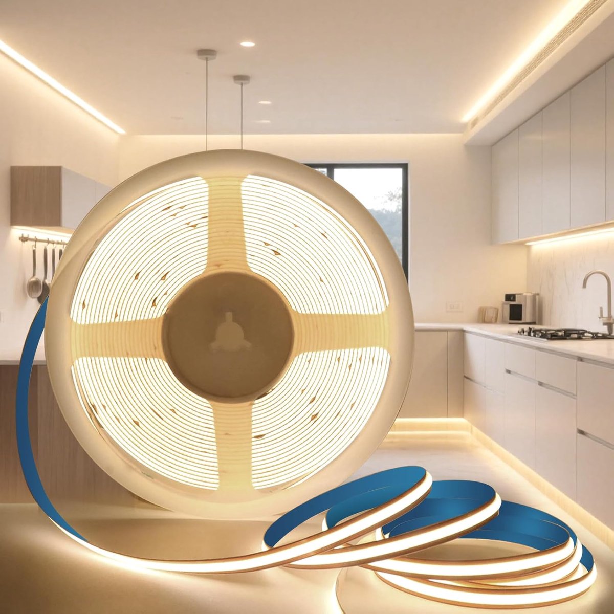 SnelShoppen - COB LED Strip 5M - Zelfklevend 24V Strip Neutraal Wit 4000K - 8mm Breed - CRI90+ - 320LEDs/m - Flexibele Verlichting voor Keuken, Slaapk