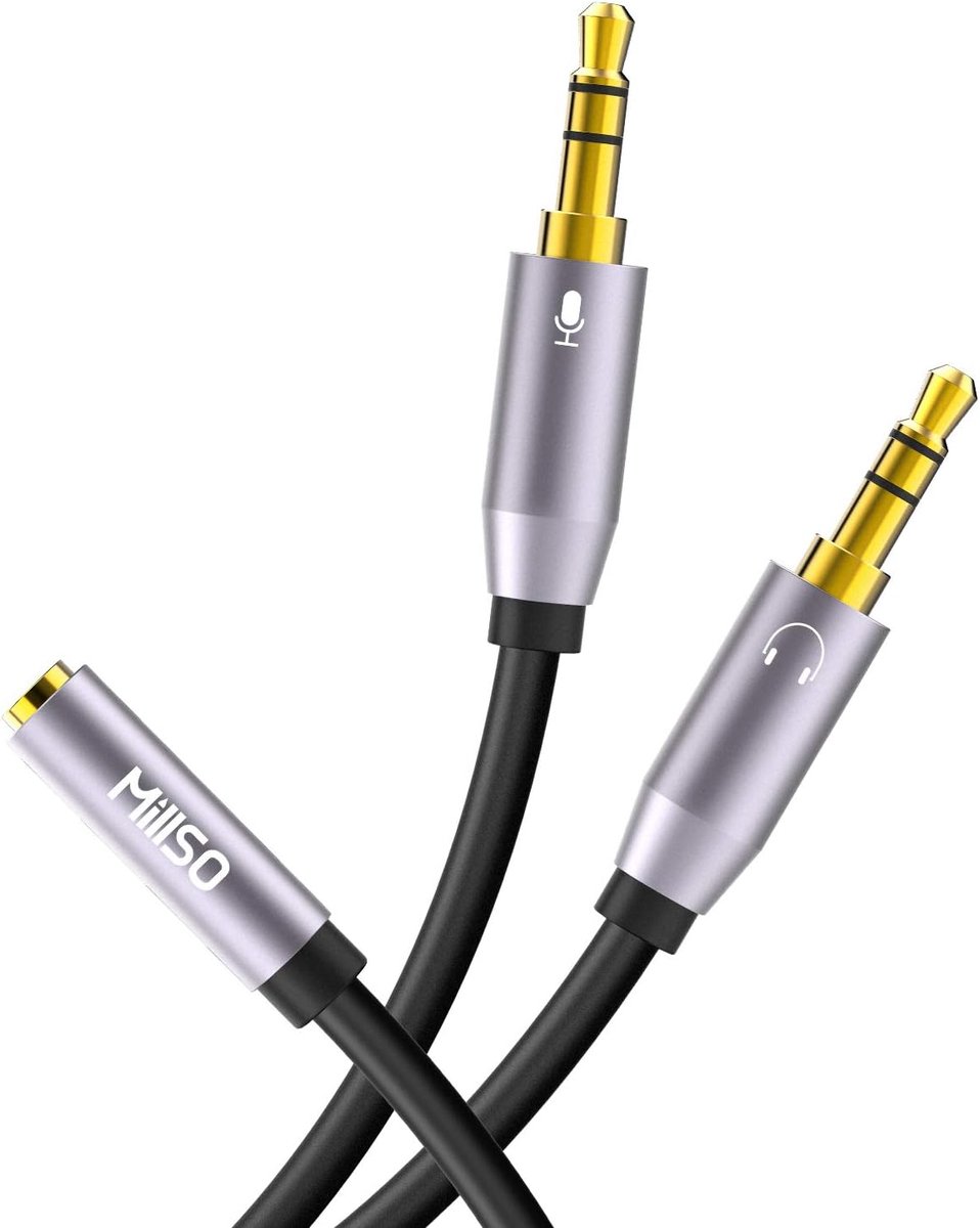 SnelShoppen - Audio Splitter Kabel 3.5mm Jack naar Jack - Headset & Microfoon Adapter voor PS4 Gaming Hoofdtelefoons, Tablet, Laptop en PC - Grijs