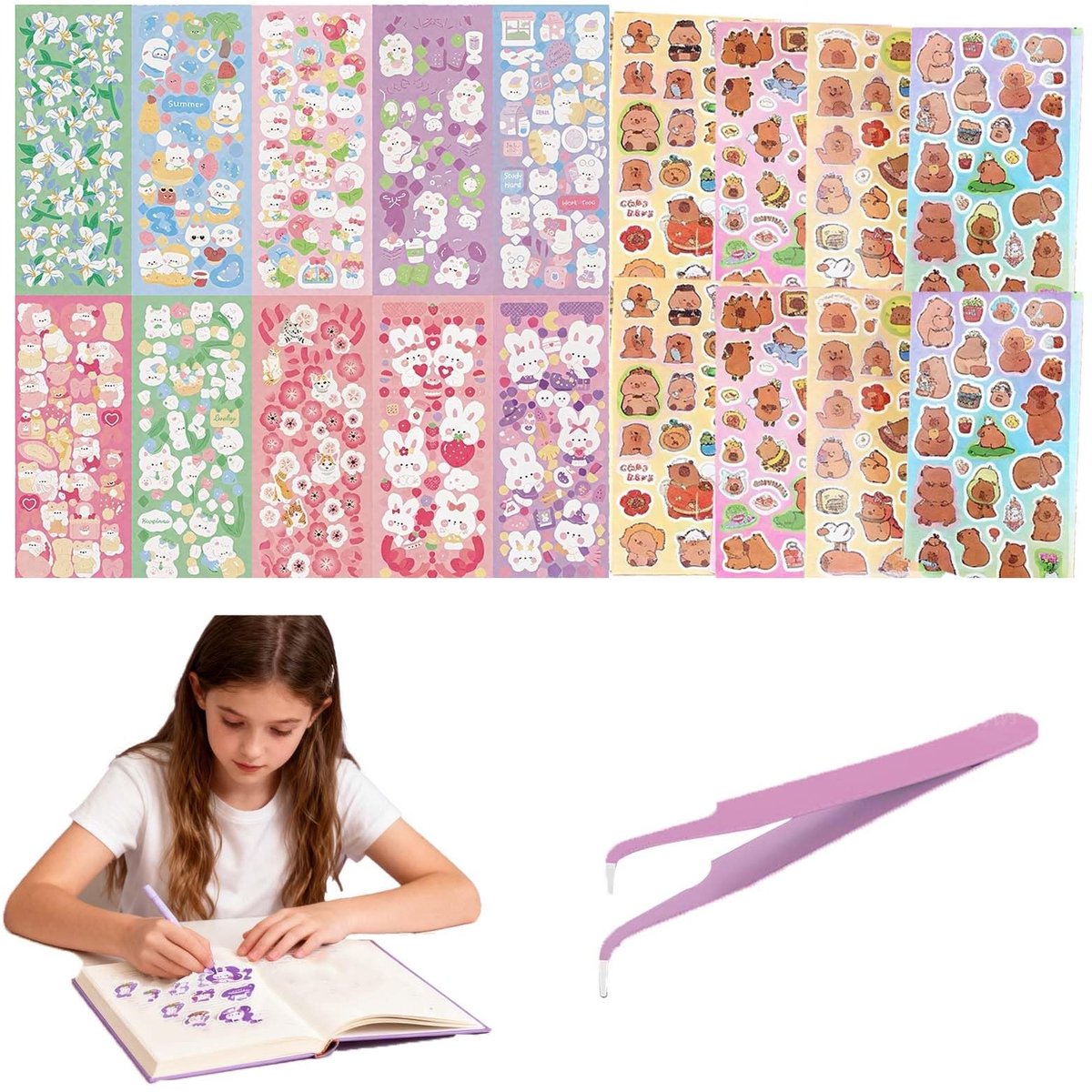 Dailygoods- Waterdichte Stickers 120 Vellen - Kinders stickers - Zelfklevende Decoratie - Kleurrijke Cartoonstijl - Inclusief Pincet 10,5 cm - Duurzaam Materiaal