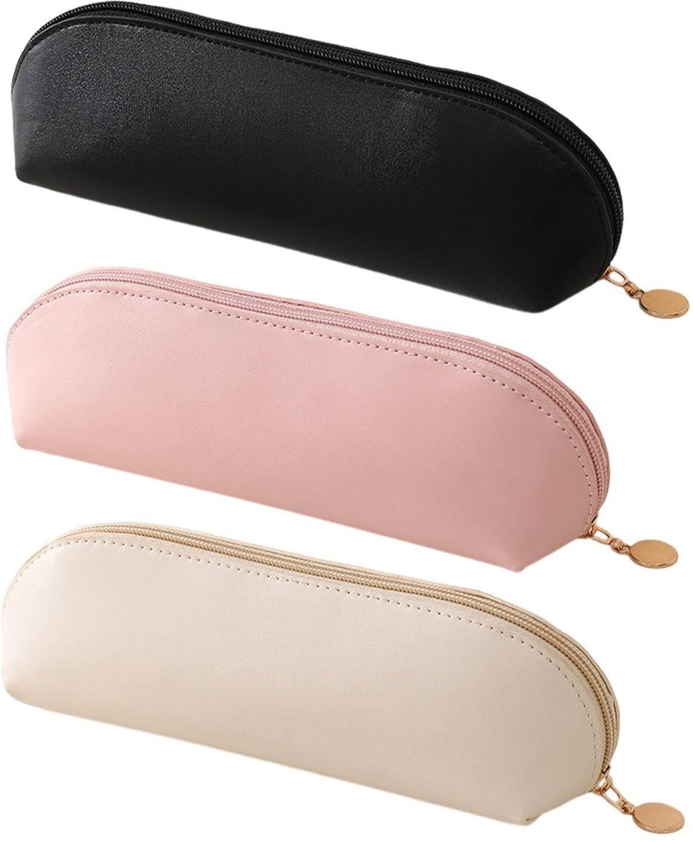 Dailygoods - 2-delige make-uptas - make-upkwasten tas - praktische reistassen - zwart beige roze - cosmeticatas - ideaal voor onderweg - 2 stuks