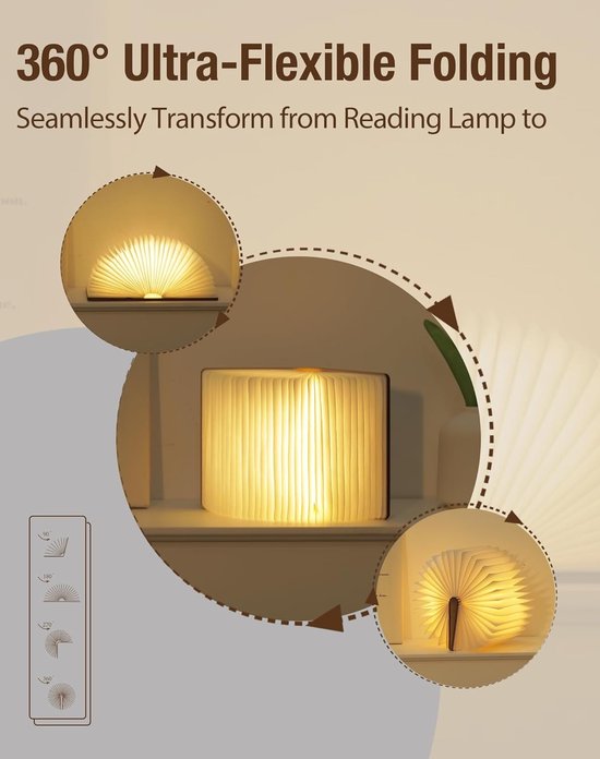 5,7 Inch Boeklamp Hout - Opvouwbare Boekenlamp - Opvouwbaar Nachtlampje - Sfeerverlichting Binnen - Led-Sfeerverlichting - Magnetische Sfeerverlichting - USB Oplaadbare - Magnetisch - Walnoot - Decoratie Woonkamer — afbeelding 4
