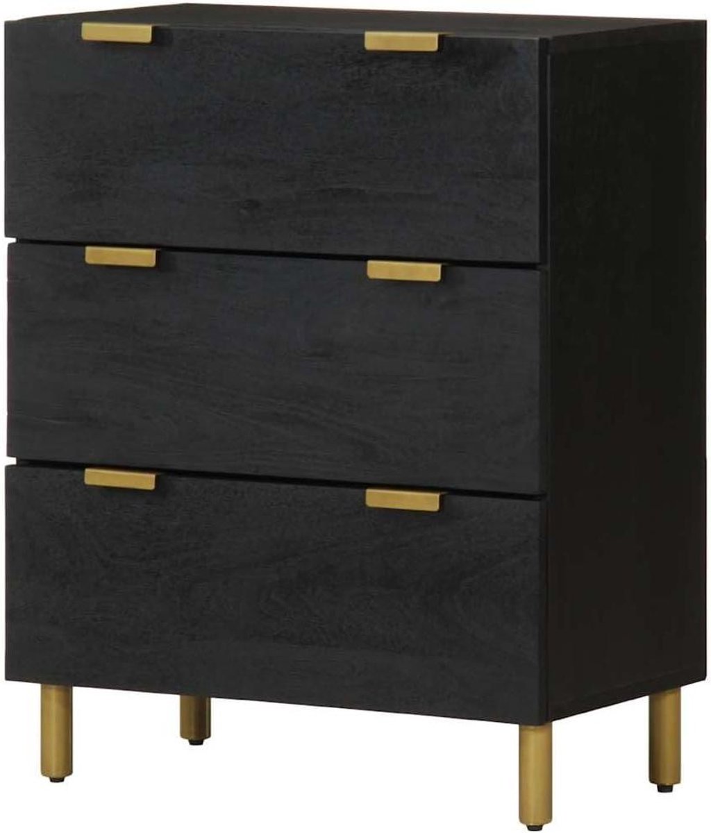 Houten Dressoir - Opbergkast Laden - Woonkamer Organisatie - Stabiele Metalen Poten - 60 x 75 x 33 cm - Zwart