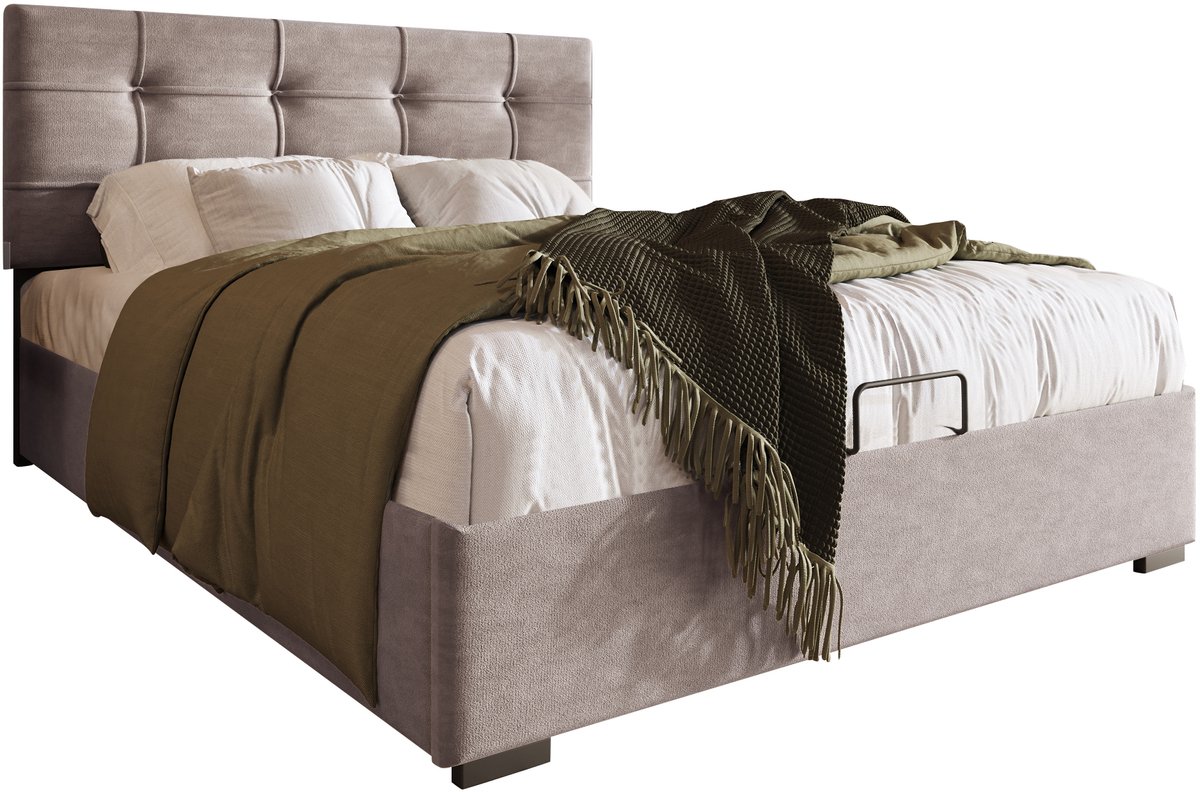 COVREO Bed 90x200 cm lichtgrijs, verstelbaar hoofdeinde, opbergruimte, zonder matras