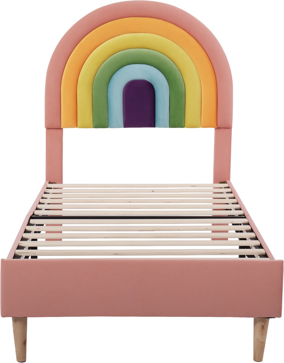 COVREO Bedframe 90 x 200 cm - roze stof, verstelbaar hoofdeind, lattenbodem