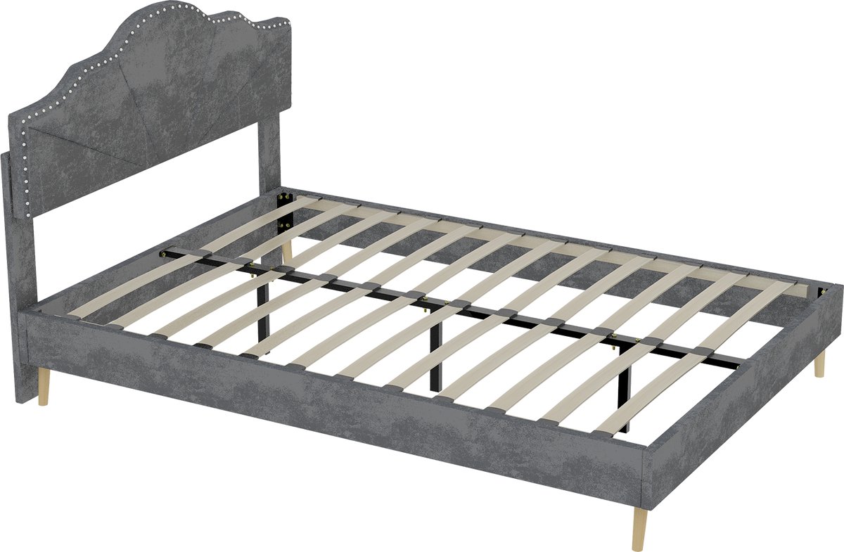COVREO Bedframe 140x200 cm grijs, gestoffeerd, modern, zonder matras