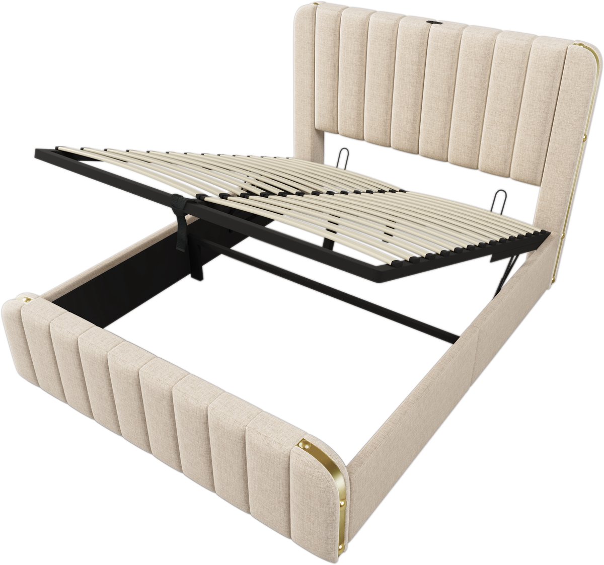 COVREO Normaal bed 140x200 cm beige stof, met USB-C en opbergruimte