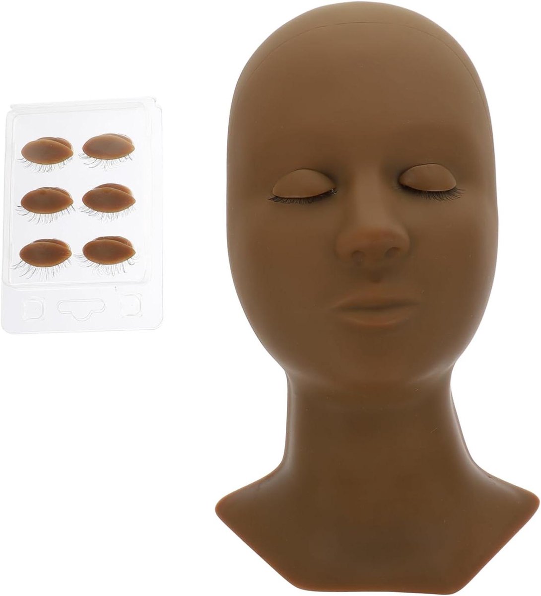 Wimperverlenging Oefenhoofd - Make-up Trainingskop - Wimperverlenging Leren - Realistisch Siliconen Ooglid - 28 x 13.5 x 9 cm - Koffie