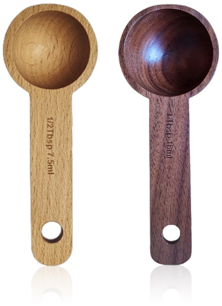 Dailygoods- Koffielepel set 2 stuks - Houten lepel - Zoutlepel - Suikerlepel - Keukengerei - 108 x 15 cm