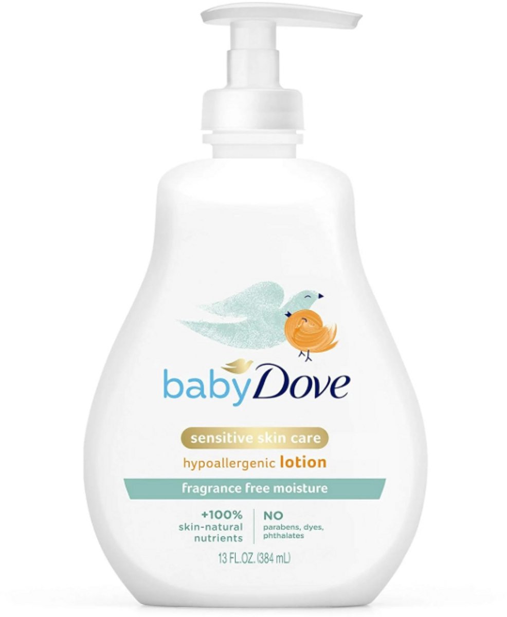 Baby Dove Fragrance Free Lotion Sensitive Moisture 384 ml – Baby Bodylotion Zonder Parfum – Hydraterende Lotion voor Gevoelige Babyhuid