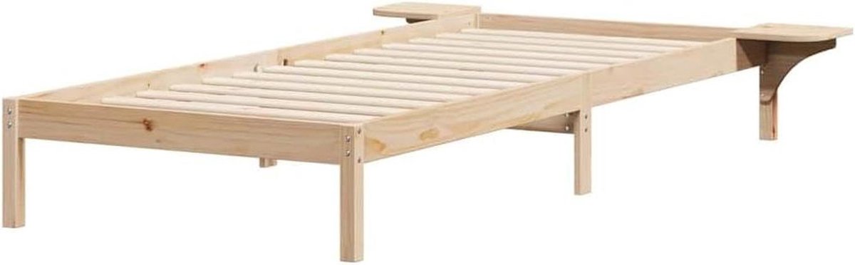 Bedframe met nachtkastjes - Houten bed Eenpersoonsbed - Slaapkamer inrichten - Geïntegreerde nachtkastjes - 80 x 210 cm - Beige