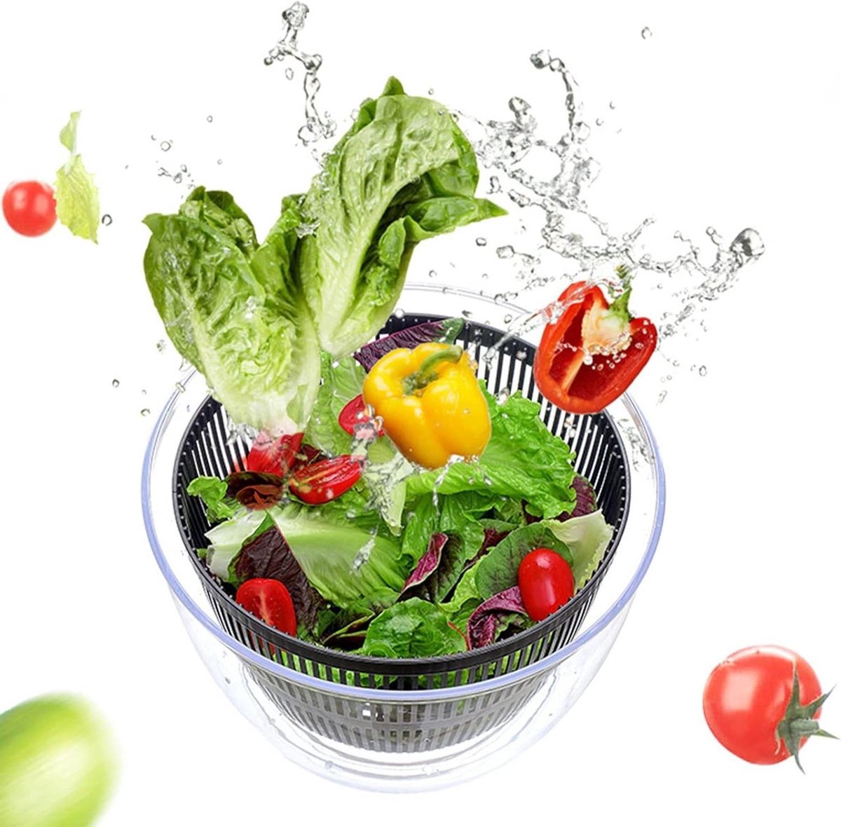 Slacentrifuge - Groentedroger Salade Spinner - Groenten Drogen - Anti-slip basis - 5L - Wit