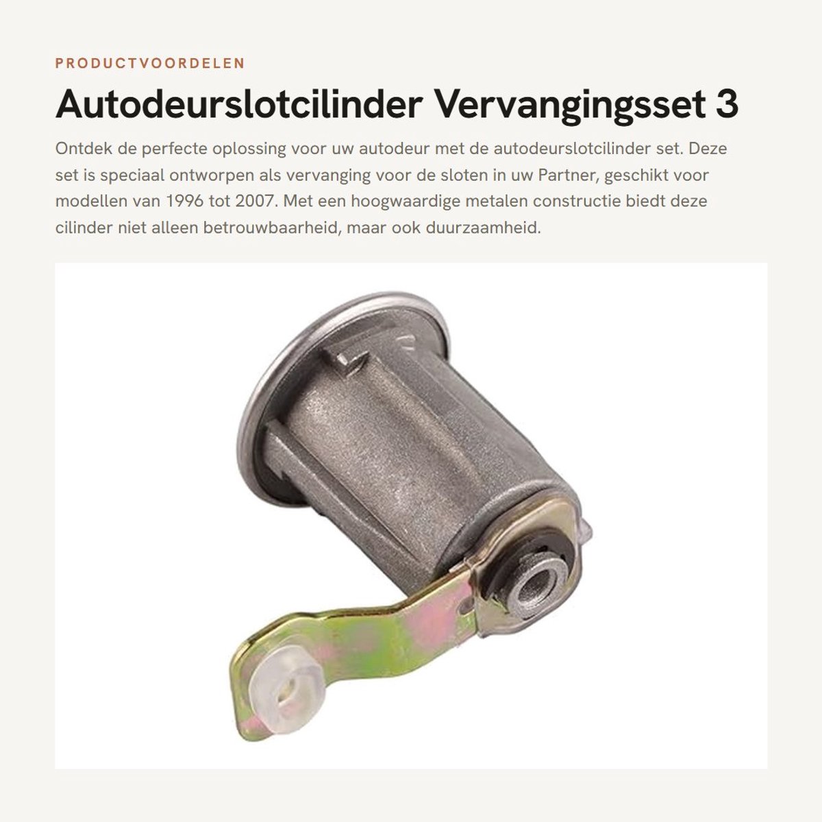 Dailygoods- Deurslotcilinder Vervanging voor Partner 1996-2007 - Deurslot Cilinder - Autoslotset - Sleutels - Hoogwaardig Metaal - Diameter 3,4 cm - Autoslot