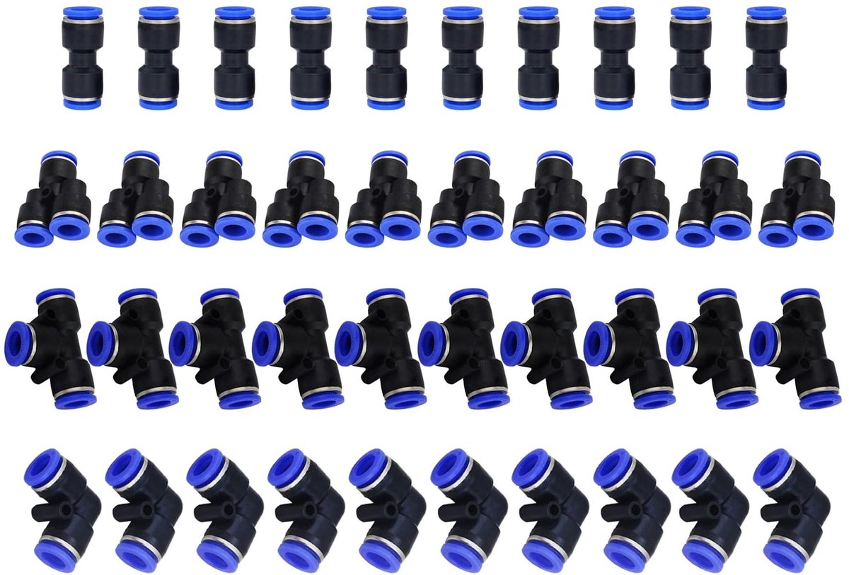 Dailygoods- Pneumatische Connectoren 40 Stuks - Push-to-Connect Aansluitingen - Splitter/Hoek/T-stukken - Robuust en Duurzaam - Werkdruk 0-1 MPa - Temperatuurbereik -20°C tot 60°C - Luchtverbinder