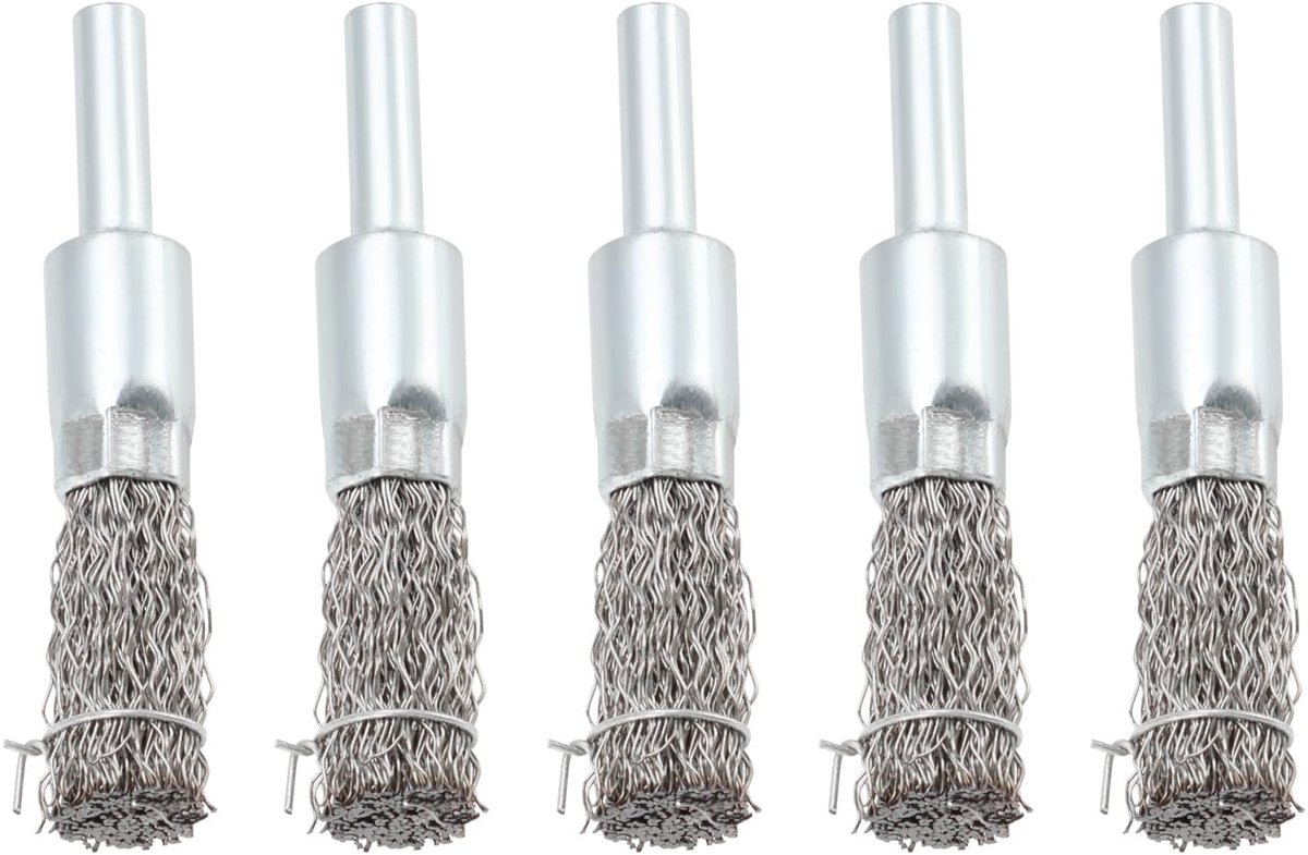 Dailygoods - Draadborstel - Roestverwijdering - 5 Stuks - 12mm - Ronde Borstel voor Boor - Geschikt voor Metaal en Hout - Zilver