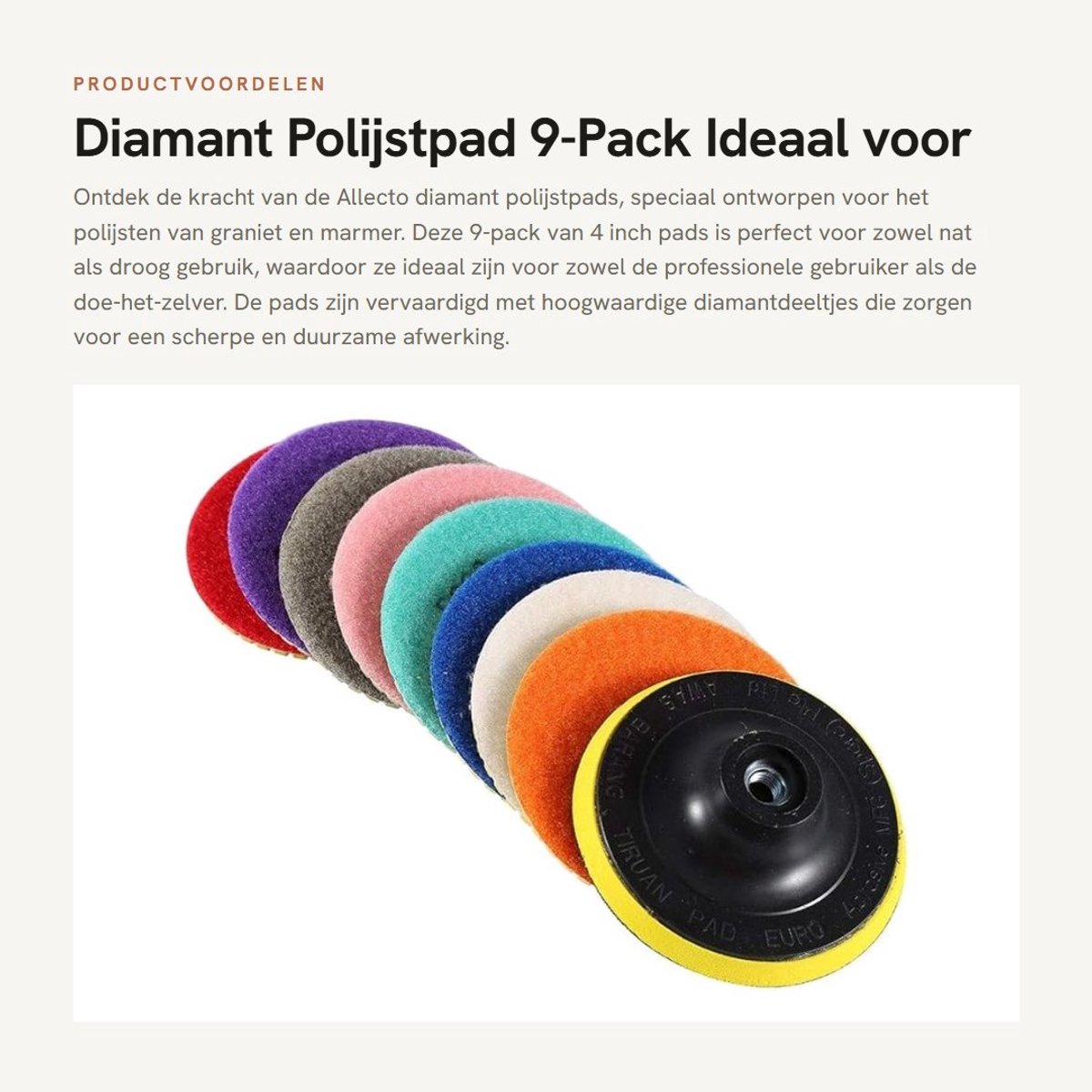 Dailygoods- Polijstpad 4 Inch - 9-Pack - Diamant - Schuurschijf - Voor Graniet/Marmer - Duurzaam/Scherp
