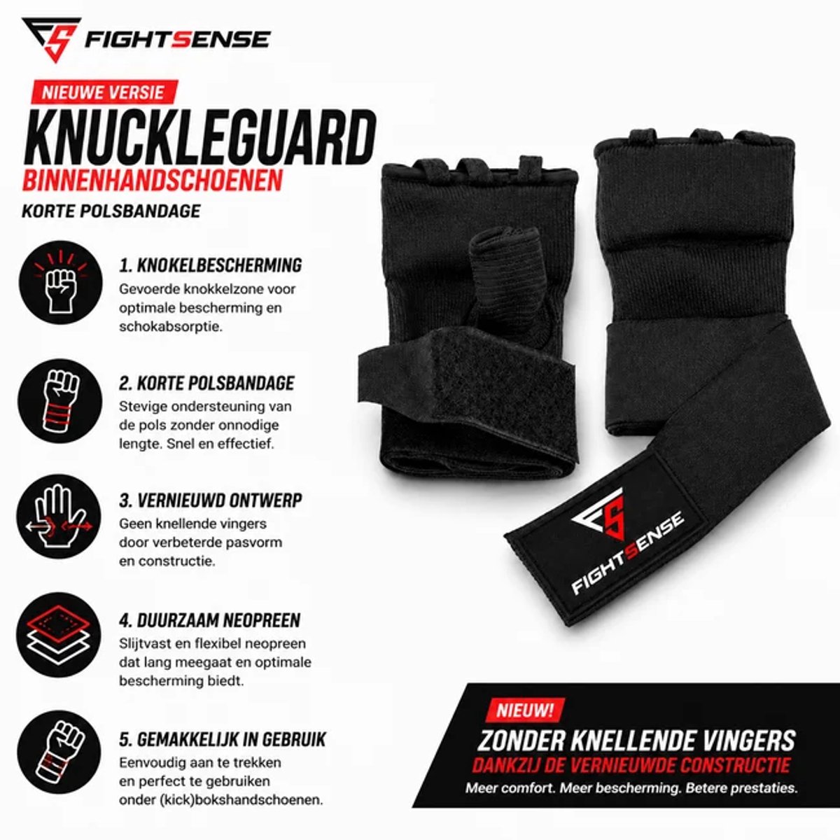 Fightsense ImpactWrap Binnenhandschoenen – Zwart – Maat M – Knokkelbescherming & Polsondersteuning voor Boksen en Kickboksen