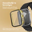 Gouden Apple Watch hoesje met doorzichtige screenprotector, makkelijk te
bevestigen.