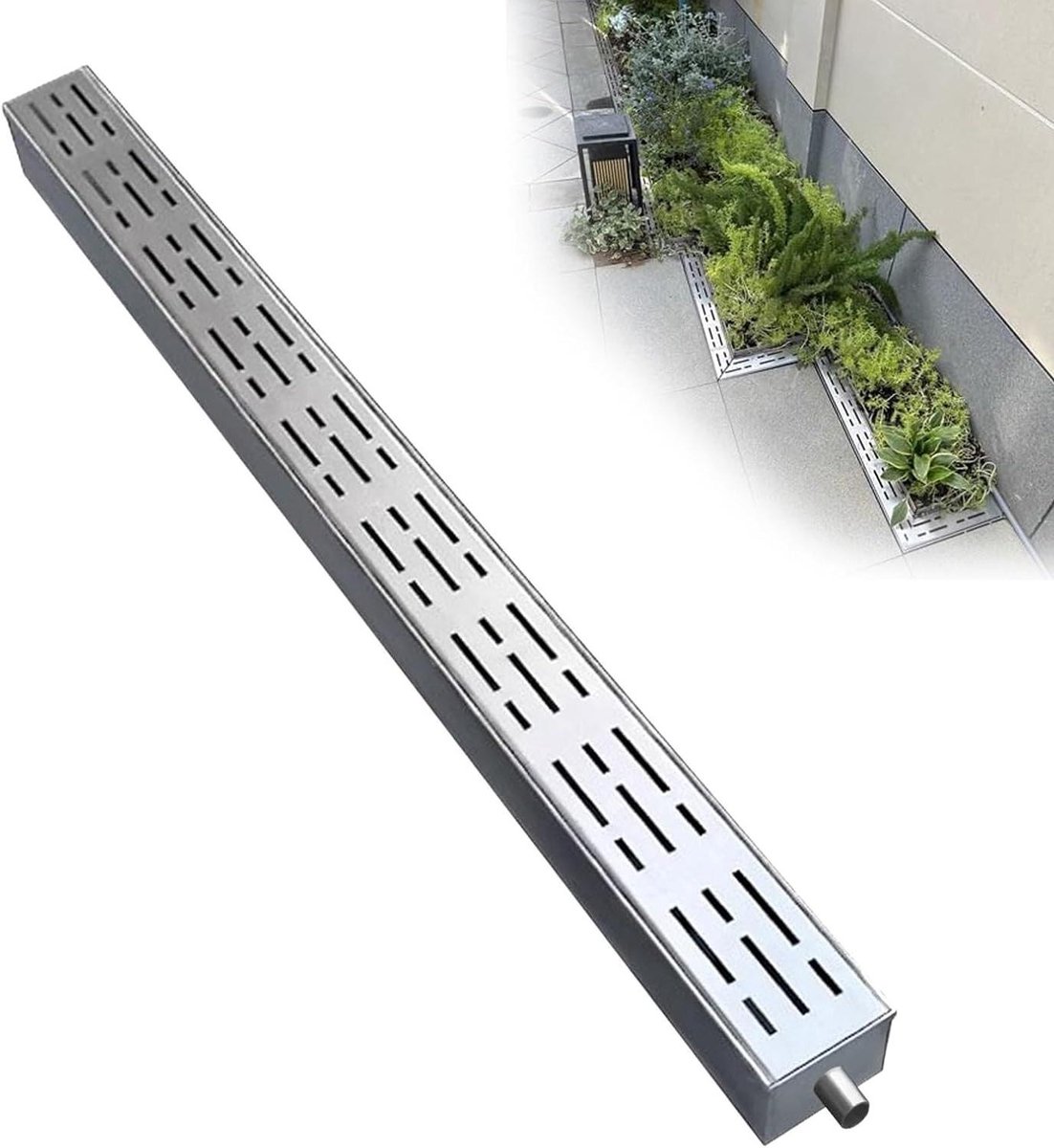 Afvoerset Roestvrij Staal - Drainage Goot - Water Afvoeren - U-vormig Ontwerp - 1 Meter Lengte - Zilverkleurig