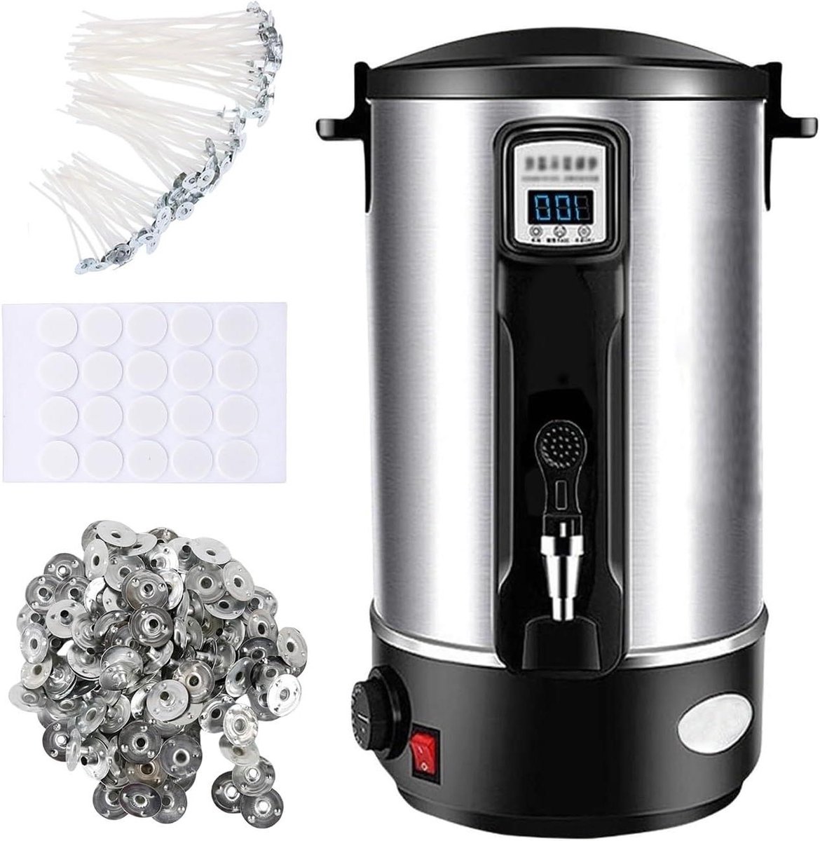 Wax Smelter - Kaarsenmaker - Kaarsen Maken - Digitale Temperatuurregeling - 16L Capaciteit - Zilver Zwart