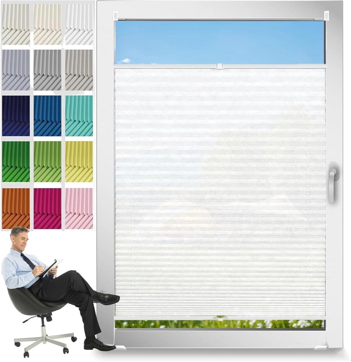 Plisségordijn Verduistering - Kreukelgordijn Klemfix - Raamdecoratie - Zonder Boren - 20 x
