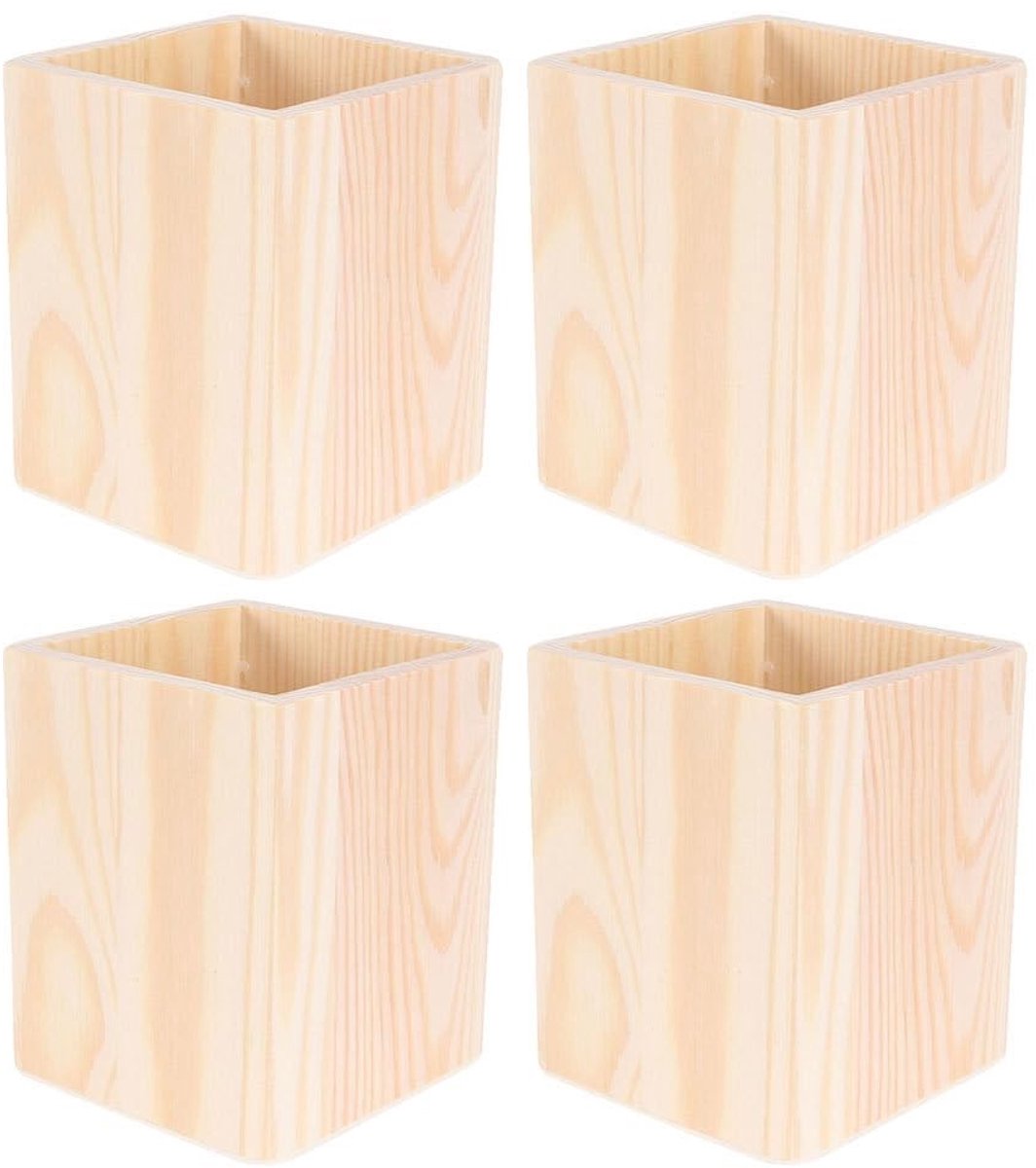 Dailygoods - Opbergdozen van hout - Kantoormateriaal - 4 Compartimenten - Kaki - Desk Organizer - Perfect voor pennen en scharen - Geschikt voor elk b...