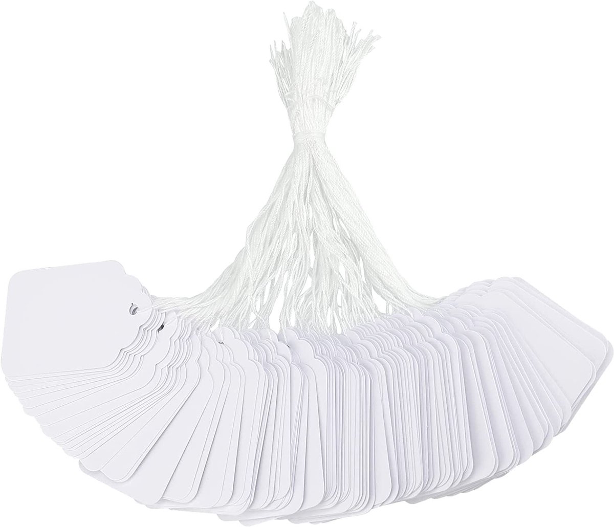 Dailygoods- Prijsetiketten 100 stuks - Hangetiketten 3 x 4,8 cm - Kraftpapier - Wit - Prijslabels voor cadeaus/sieraden - Veelzijdig inzetbaar - Hanglabels