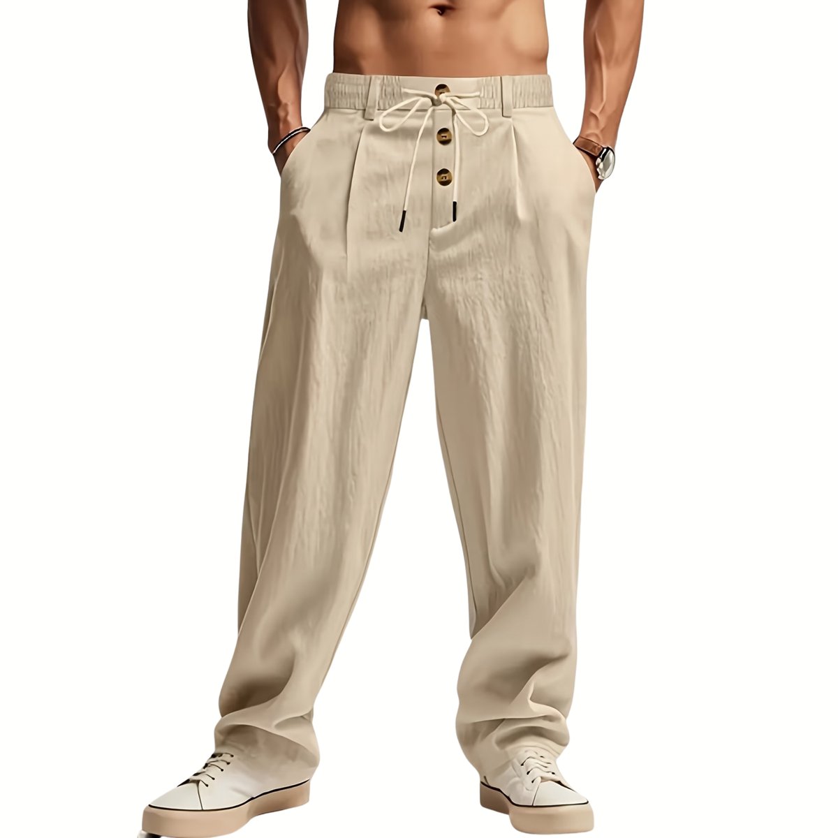 Currero Linnen Broek Heren - Zomerbroek - Volwassenen - Lange Broek - Pantalon - Strandbroek - Zomer - Ibiza Stijl - Khaki XL