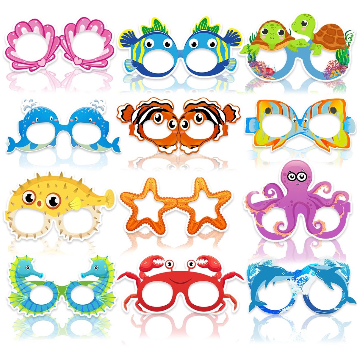 Dailygoods- Feestdecoraties 24 Stuks - Oceaan Dier Brillen - Papieren Fotoprop - Zee Thema - Verjaardagsfeestje - Comfortabel Om Te Dragen - Fotorekwisieten