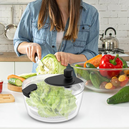 Slacentrifuge - Groentecentrifuge - Salade Maken - Handmatige Bediening - 4 Liter - Transparant — afbeelding 3