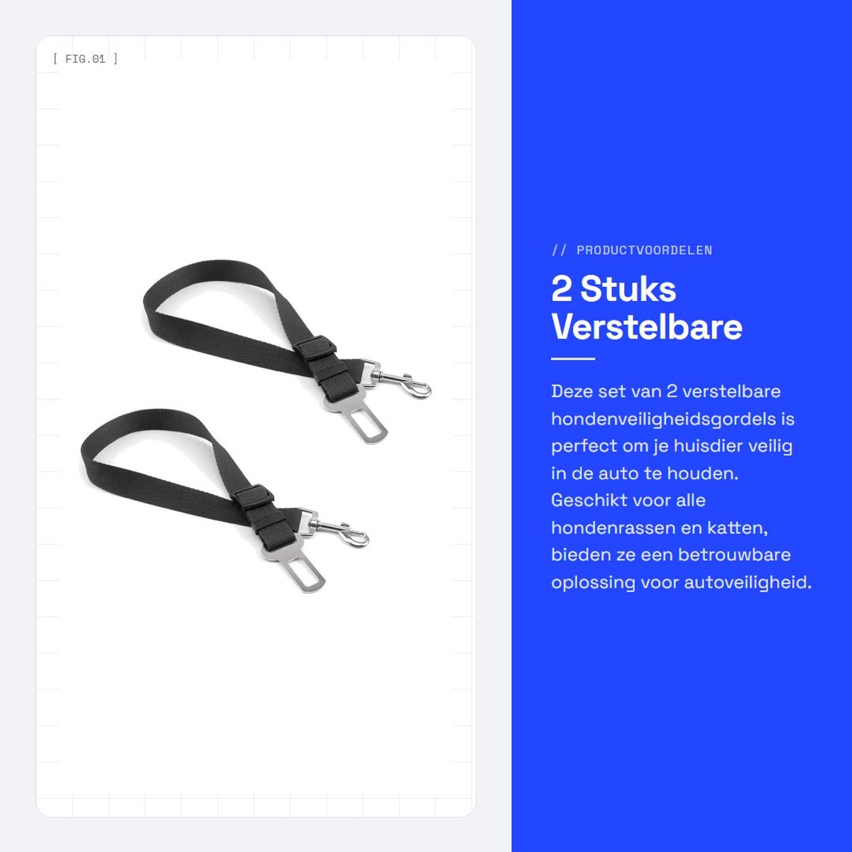 Dailygoods- Hondenveiligheidsgordel Verstelbaar - Veiligheidsharnas - 2 Stuks - Nylon - Universeel - Max. Lengte 71 cm - Hondentuig