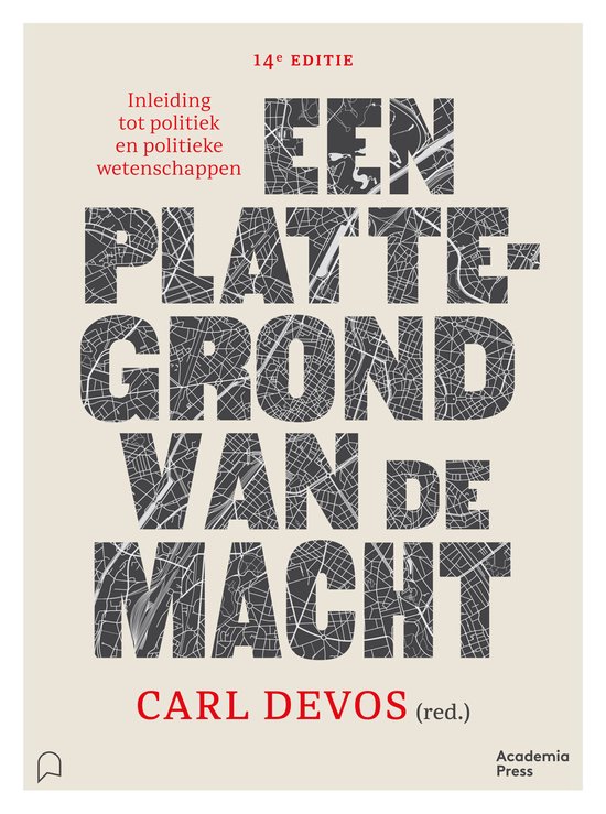 Livre "Een plattegrond van de macht", 14e édition. Titre avec texture de carte.