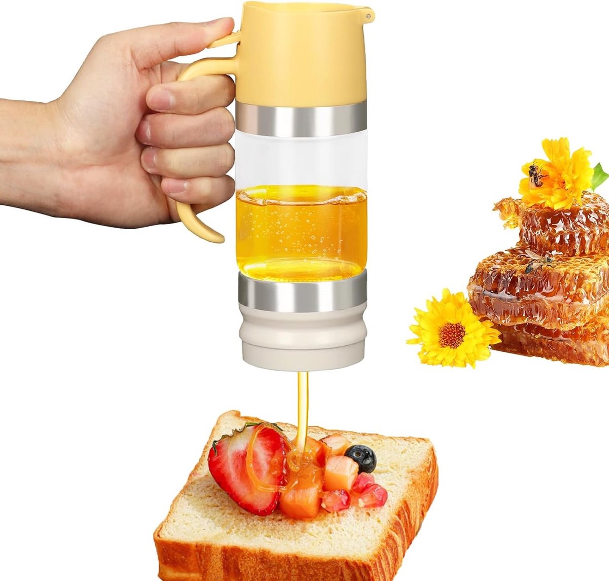 Glazen honingpot 300ml met afneembare deksels, ideaal voor honing, siroop en sauzen, perfect voor keukengebruik