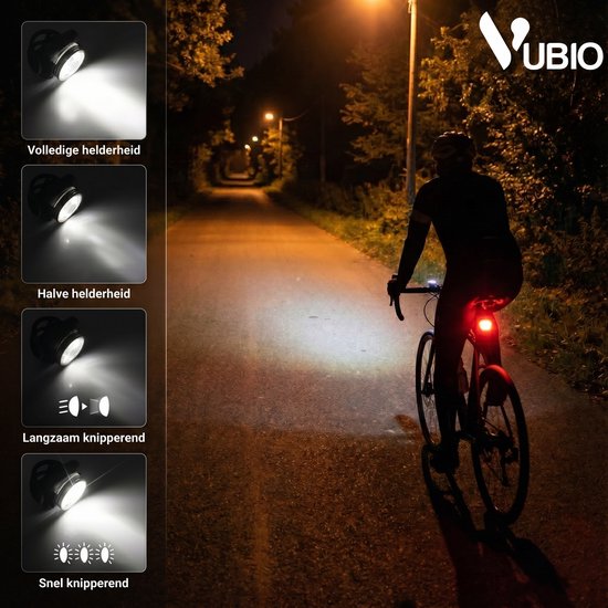 Vubio LED Fietsverlichting USB Oplaadbaar - Waterdichte Fietslampjes Led Set Wit en Rood - 500 Lumen - Stadsfiets - Mountainbike — afbeelding 3
