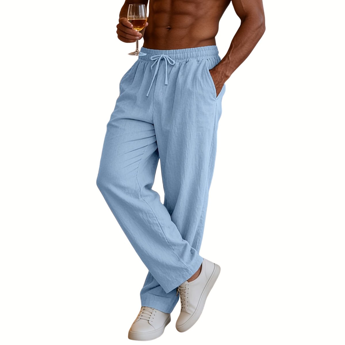 Currero Linnen Broek Heren - Zomerbroek - Volwassenen - Lange Broek - Pantalon - Strandbroek - Zomer - Ibiza Stijl - Lichtcyaan M