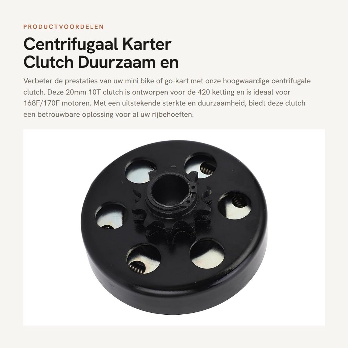 Dailygoods- Centrifugaalkoppeling 10T 20mm - Schokbestendig - Duurzaam - Hoge Kracht - Geschikt voor Mini Fietsen/Go-Karts - Voor 420 Ketting 168F/170F Motor - Go-kart Koppeling