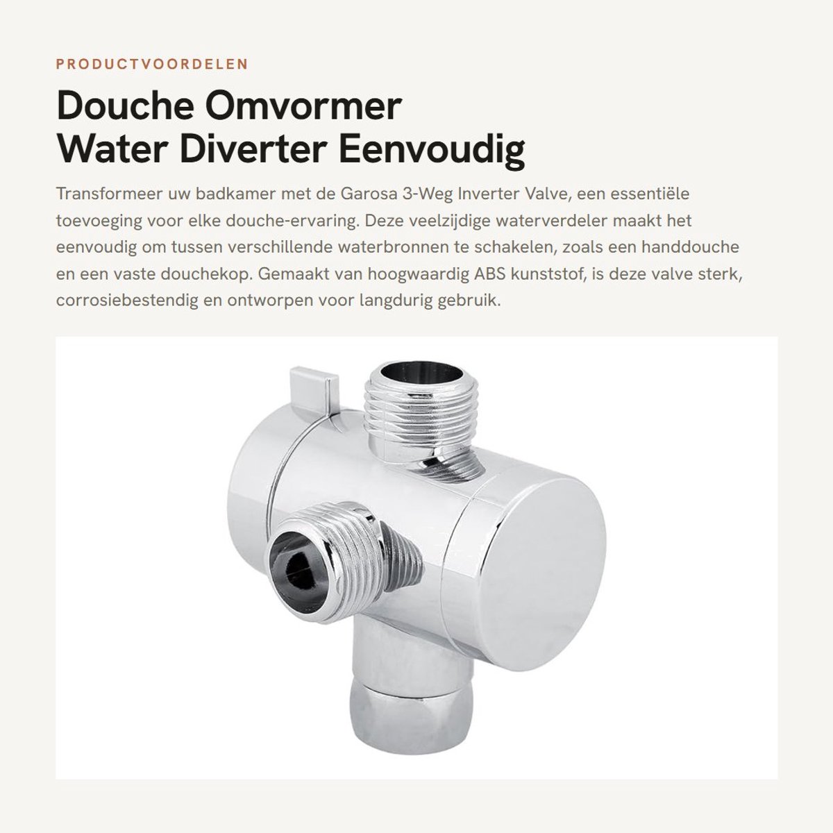 Dailygoods - Douche Omvormer - Water Diverter - Eenvoudig te Installeren - 3-weg Valve - Douchekop Splitter - Geschikt voor Badkamer - ABS Kunststof