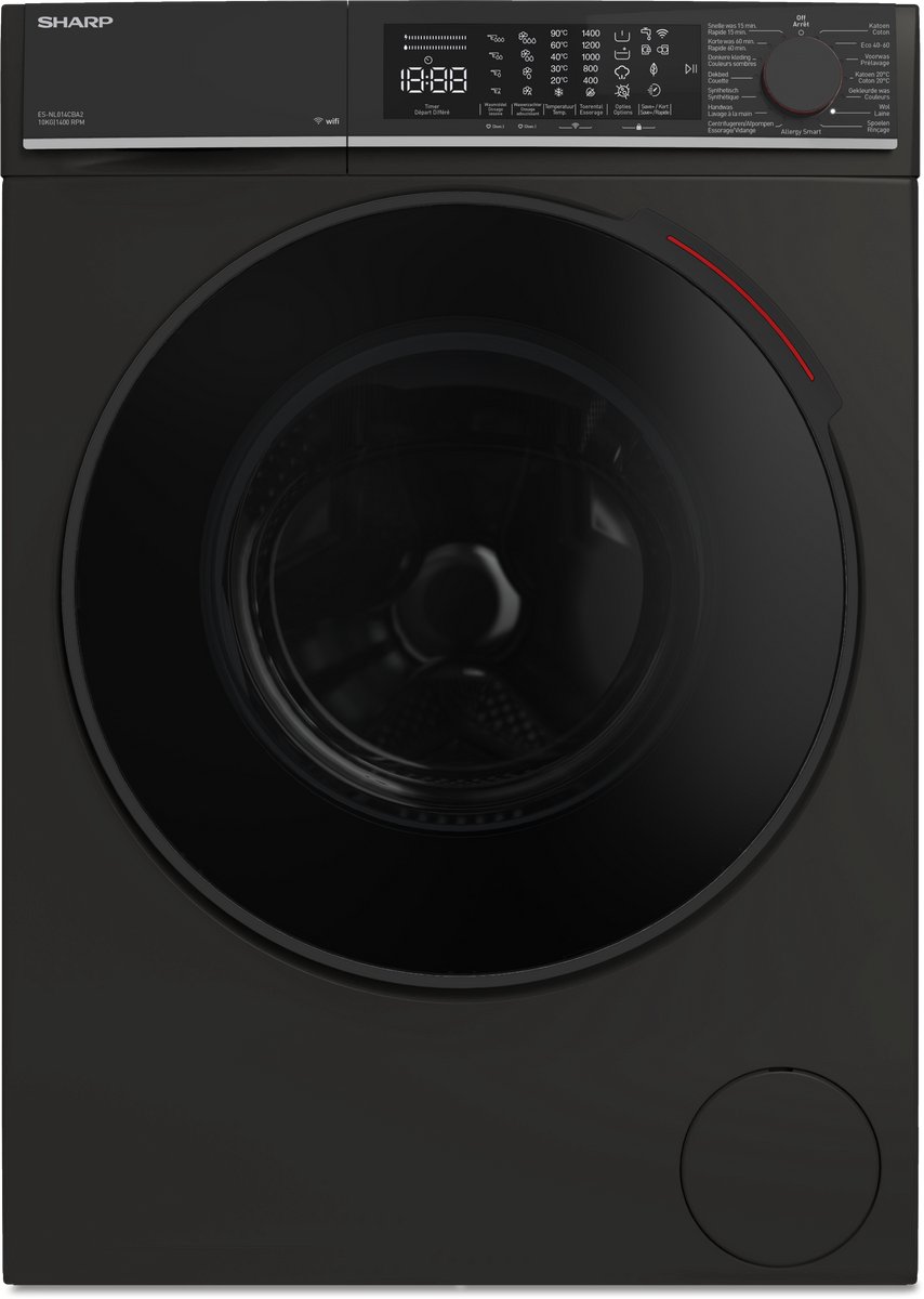 Sharp ESNL014CBA2BE - wasmachine - 10 kg - 1400 rpm - energie label A - WIFI - automatisch doseren - mat zwart