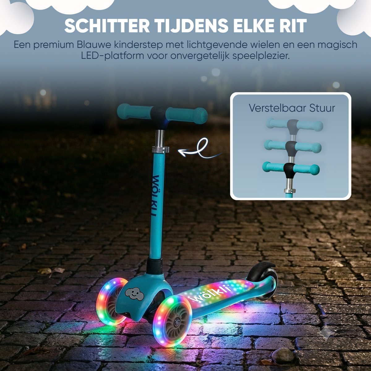 Wölkli Noaz Kinderstep - step 3 wielen - leeftijdsgroep 3+ - max 50kg - LED verlichting in de wielen - verlichting voetenplank - hoogte verstelbaar — afbeelding 7