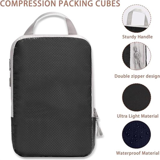 Reis Organizers - Pak Cubes - Bagage Opslag - Vacuüm Compressie - 4 Delig - Zwart — afbeelding 5