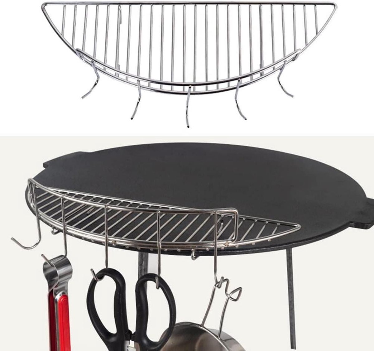 Halfrond Koelrek - Ovenrek Grillrek - Bakken en Braden - 304 Roestvrij Staal - 34 cm Lengte - Zilverkleurig