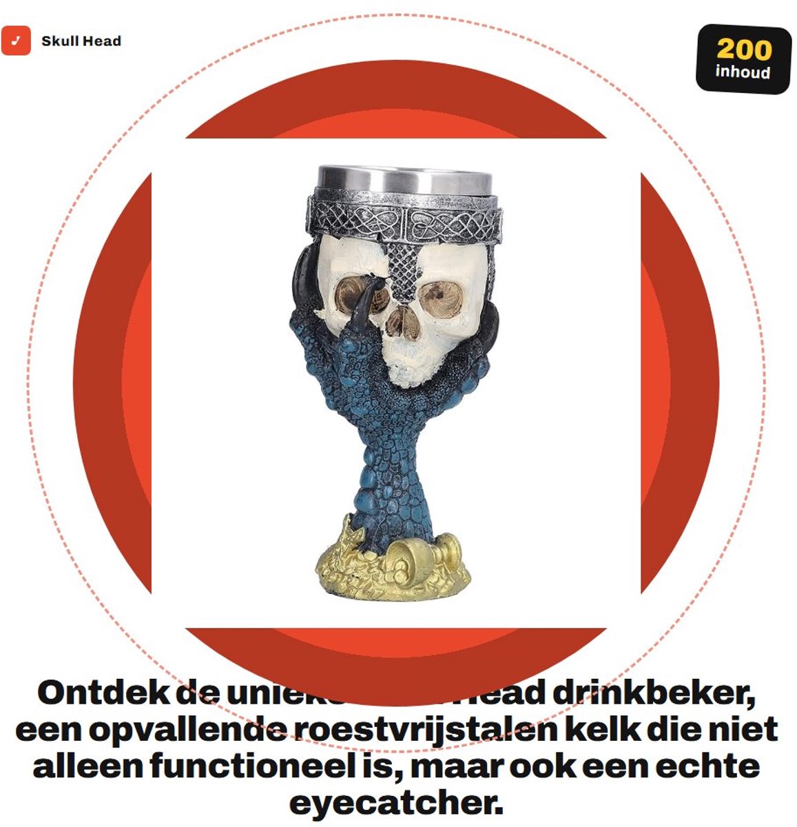 Dailygoods- Skeletkelk Uniek Ontwerp - Roestvrijstalen Drinkbeker - Multifunctionele Wijnbeker - Dubbelwandig - 200ml - Stevig en Duurzaam
